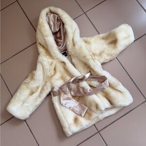 Fabulous Furs Cream Faux Fur Coat with Satin Lining
